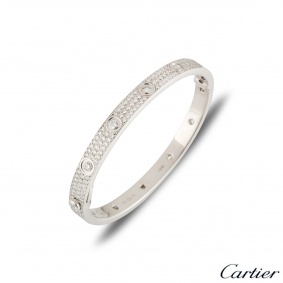Cartier White Gold Pave Diamond Love Bracelet Size 17 N6033602 Cartier White Gold Pave Diamond Love Bracelet Size 17 N6033602